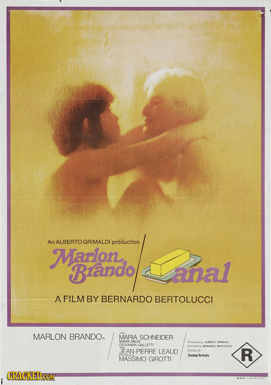 An ALBERTO GRIMALDI production Marlon Biando anal A FILM BY BERNARDO BERTOLUCCI MARLON BRANDO MARIA SCHNEIDER MARLA Producedby ALMERTO CRMALD GIOVANNA