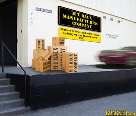 BETIICUNNG M MANUFACTURING T BAUX COMPANY Makers of Spicing fine cardboafd up car boxes chases 1987 ince BIUI T N OOMANY NY BAUX T BAUX M AALIN T M CO