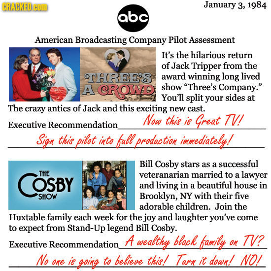 CRACKED CO January 3, 1984 abc American Broadcasting Company Pilot Assessment It's the hilarious return of Jack Tripper from the THRES award winning l