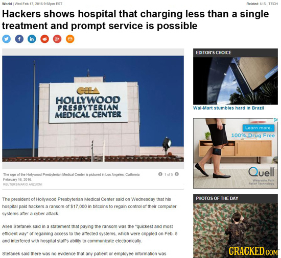 World IT 2016 EST Related: TECH Hackers shows hospital that charging less than a single treatment and prompt service is possible EDITORS CHOICE HOLLYW