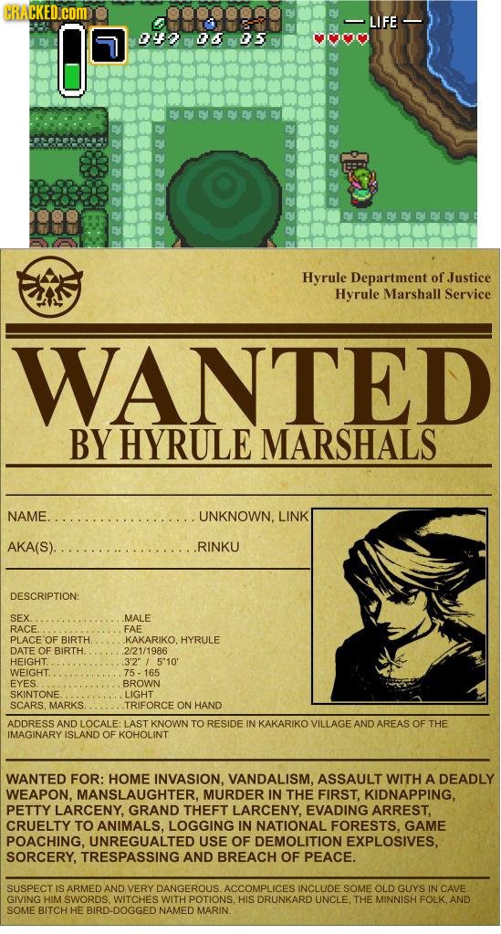 CKED .COM 999 LIFE 042 05 05 BODODOW  BBBBBBDIDI Hyrule Department of Justice Hyrule Marshall Service WANTED BY HYRULE MARSHALS NAME. .UNKNOWN. LINK A