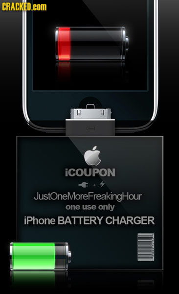 CRACKED.cOM HI M ICOUPON JustoneMoreFreakingHour one use only iPhone BATTERY CHARGER