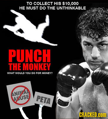 TO COLLECT HIS $10.000 HE MUST DO THE UNTHINKABLE PUNCH THE MONKEY WHAT WOULD YOU DO FOR MONEY2 ANIMA AUSE PETA CRACKED.cOM