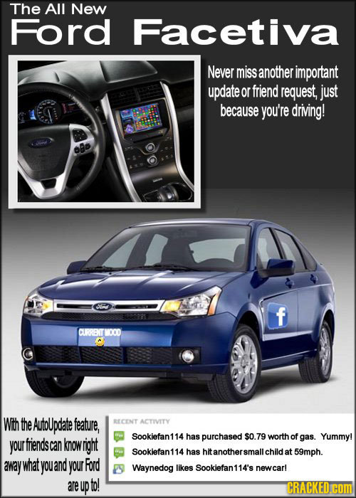 The All New Ford Facetiva Never miss another important update or friend request, just because you're driving! s f CURRENTHOOD Wth the AutoUpdate featu