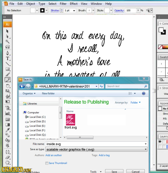 File Edit Object Type Select Filter Effect View Window Help No Selection Stroke 1 pt Brush: Styler Opacity: 100 Ai Col On this and every day, reeall,
