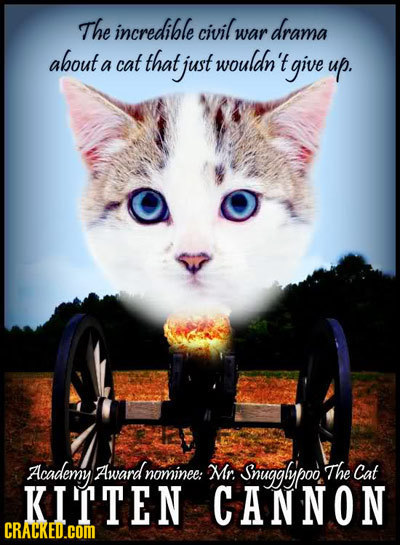 The incredible civil, drama war about cat That wouldn't a just give up. Academy Award nominee: Mr. Snugglyipoo The Cat KITTEN CANNON CRATRED.COM