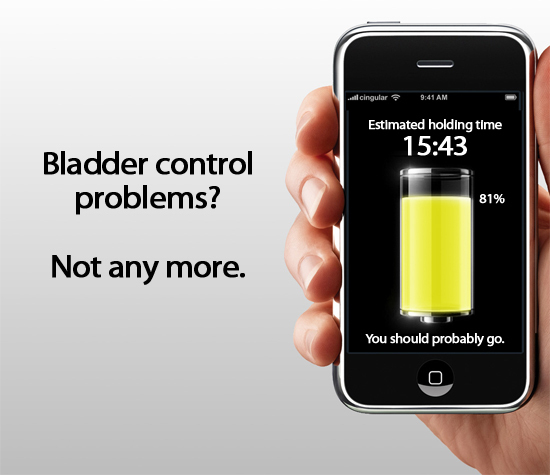 ill Icingular 9:41 AM Estimated holding time 15:43 Bladder control problems? 81% Not any more. You should probably go. O