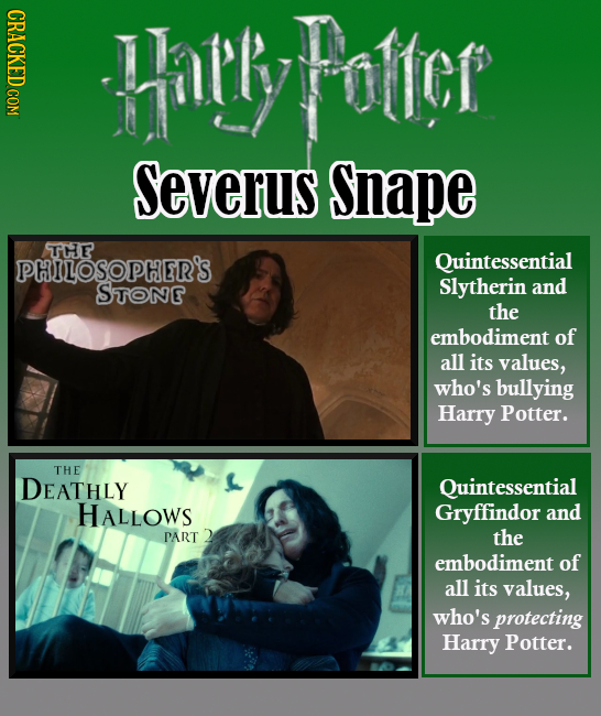 CRACKED COM Harly Potfer Severus Snape THE PHILOSOPHER'S Quintessential SrONE Slytherin and the embodiment of all its values, who's bullying Harry Pot