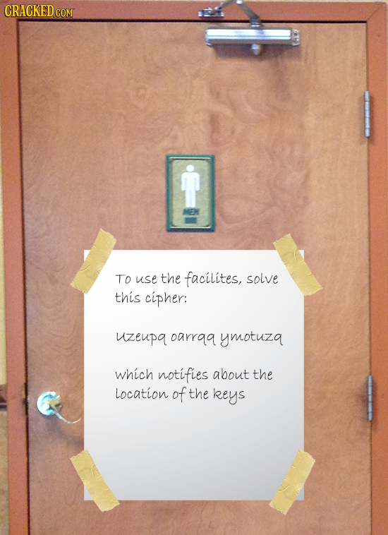 CRACKED COM MEME To use the facilites, solve this cipher: uzeupa oarrgg ymotuza which notifies about the location of the keys