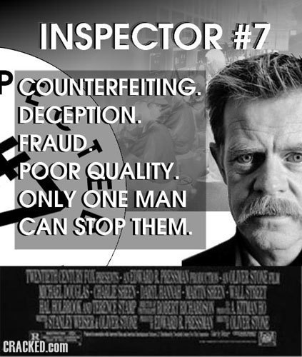 INSPECTOR #7 COUNTERFEITING. DECEPTION. FRAUDA POOR QUALITY. ONLY ONE MAN CAN STOP THEM.. TOEATER CEXTRIRAx RWOTI- UNERNTNEUI NOEOOL CGAS CARLESTE LRA