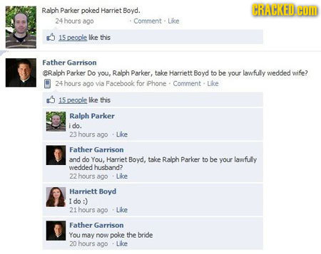 Ralph Parker poked RACKEDCOD Harriet Boyd. 24 hours 80o Comment Like 15 people like this Father Garrison CRalph Parker Do you, Ralph Parker, take Harr