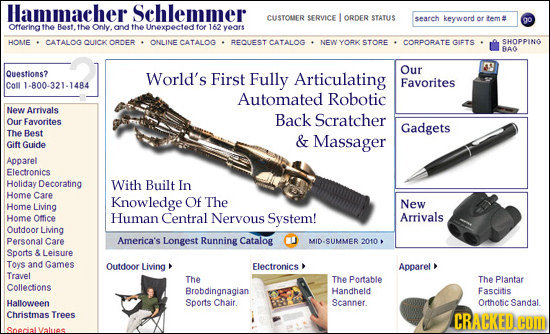 Hammacher Schlemmer CUSTOUER SERVICE ORDER STATUS search keyword or tem 00 Offering the Best. the Only. the Unexpected for 162 yeors HOME CATALOG QUIC