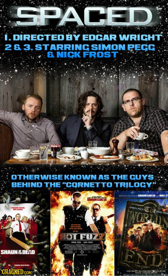 SPACED I. DIRECTED BY EDCAR WRICHT 283.STARRING SIMON PECC NICK FROST OTHERWISEKNOWN AS THE GUYS BEHIND THE CORNETTO TRILOCY' 0d PICO OT FUZ HL SHAUN