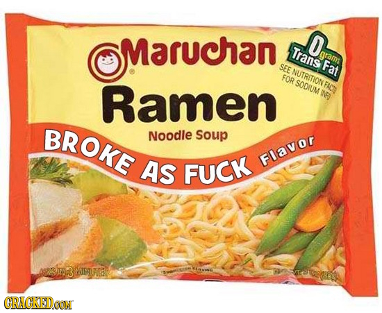 Marucran 0 Trans arams SEE Fat NUTRITION FOR Ramen SODIUM FACS INFD BROKE Noodle Soup AS FUCK Flavor 3MICT ANVINS CRACKEDOON 