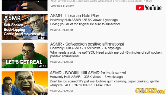 ASMH avered sounas iapping insudibie wMSDOT (and otner sounds VIEW FULL PLAYLIST YouTube ASMR ASMR - -Librarian Role Play Heavenly Hulk ASMR views yea