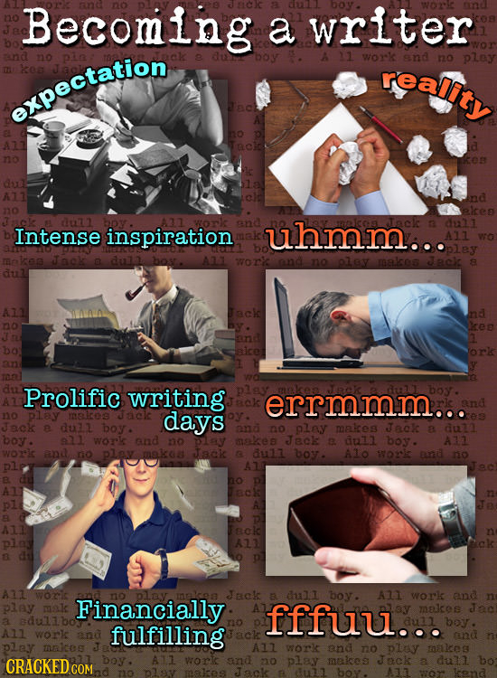 Becoming a writer no A 11 work realltr sna no play koo expectation 70 dul A11 210 7 d mCS Tace dul.l Intense inspiration uhmm... 2 All pley Taok a dul