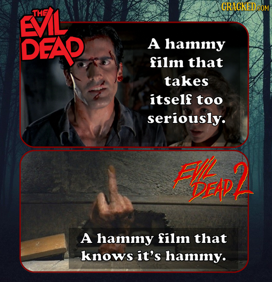 EVIL CRACKEDOO THE DEAP A hammy film that takes itself too seriously. FVL HpP2 A hammy film that knows it's hammy.