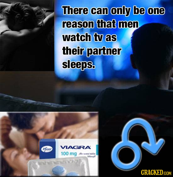 There can only be one reason that men watch tv as their partner sleeps. VIAGRA Pfizer 100 mg (elle Snn CRACKED.COM