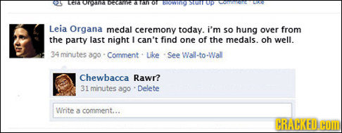 Ora1 DCAITE 301 10 Leia Organa medal ceremony today. i'm so hung over from the party last night 1 can't find one of the medals. oh well. 34 minutes ag