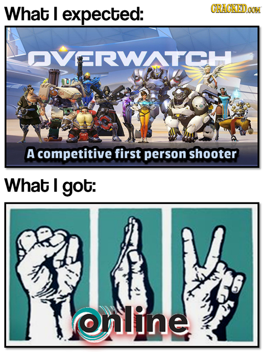 What I expected: CRACKEIDGON OVERWATCHL A competitive first person shooter What I got: online