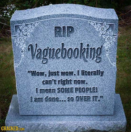 RIP Vaguebooking Wow, just mow. literally cam' right mom. E erean SOME PEOPLE E am dome. SG OVER FT.O CRACKED COM