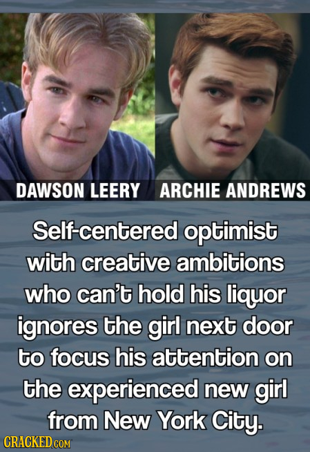 DAWSON LEERY ARCHIE ANDREWS Self-centered optimist with creative ambitions who can't hold his liquor ignores the girl next door to focus his attention