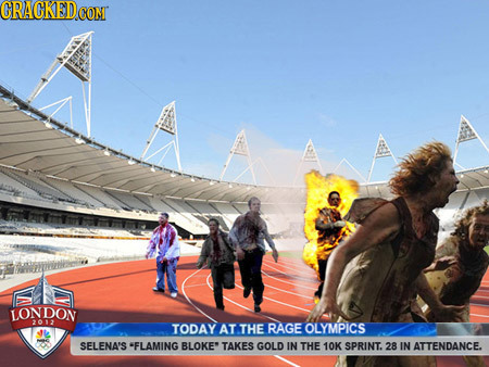CRAGKEDCOM LONDON 2013 TODAY AT THE RAGE OLYMPICS SELENA'S FLAMING BLOKE TAKES GOLD IN THE 10K SPRINT. 28 IN ATTENDANCE. 