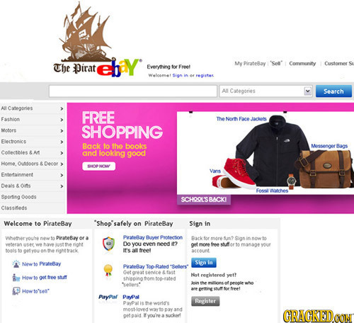 The Pirat atelaY My PirateBay 'Set Corrurity Custorner Everythingt tor Freel Waleomet Sion in All Categories Search All ICategories FREE Fashion The N