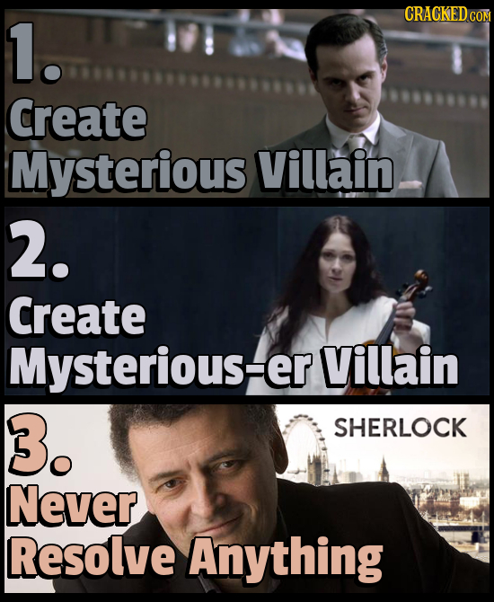 CRACKEDcO 1. Create Mysterious Villain 2. Create Mysterious=er Villain 3. SHERLOCK Never Resolve Anything
