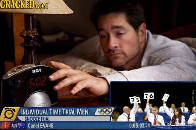 CRACKED CONT REA 5:02 76 7'S INDIVIDUAL TIME TRIAL MEN SNOOZE TRIAL 5 AUsGS Cadel EVANS 0:050234