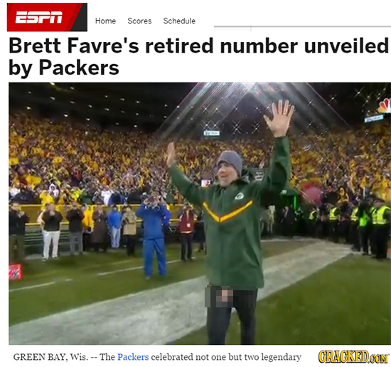 Home Scores Schedule Brett Favre's retired number unveiled by Packers GREEN BAY, Wis.- The Packers celebrated not one but two legendary CRACKEDCON