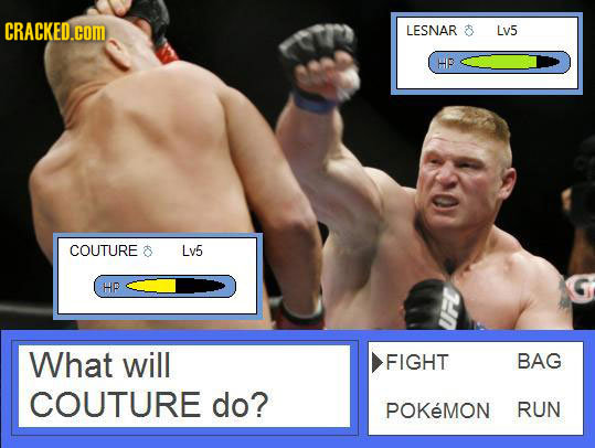 CRACKED.cOM LESNAR Lv5 HE COUTURE Lv5 HO What will FIGHT BAG COUTURE do? POKEMON RUN 