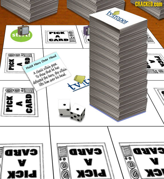 CRACKED tvicropes PICK ste! DN PIG Head Over Hero pose. A Hoist villain has PICK dlassic that he villain the sho To wro head. the his ovtr defeated hi