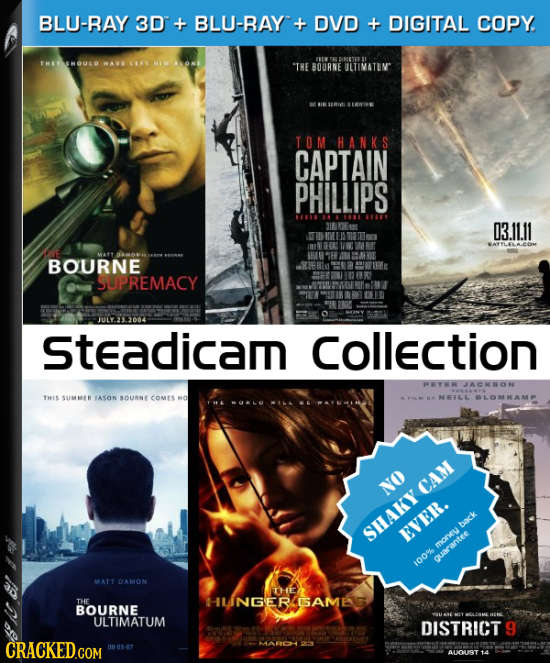 BLU-RAY 3D + BLU-RAY- DVD + DIGITAL COPy. HOULD AVE 1S HIM AAONE THE BOURNE OLTIMATIN TOM HANKS CAPTAIN PHILLIPS 03.1111 BOURNE SUPREMACY JULY2004 ste