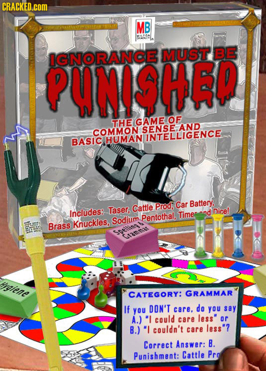 CRACKED.cOM MB PARANOWIITAFEAATE BE PUNISHEP IGNORANCE MUST OF THE GAME COMMON SENSEGENCE BASIC HUMAN Prod, Car Battery, Includes: Taser, Cattle nd Di
