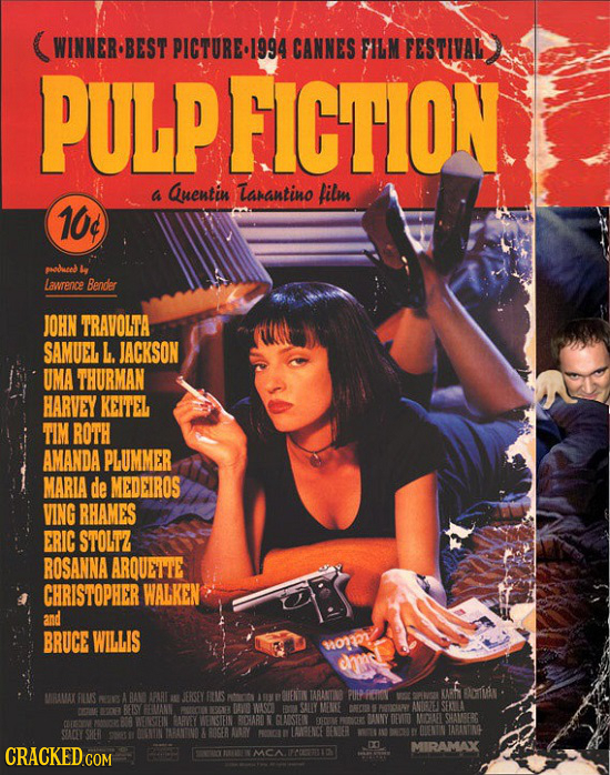 WINNER BEST PICTURE994 CANNES FILM FESTIVAL PULPFICTION a Quentin arantino film 10c oduced Lawrence Bendler JOHN TRAVOLTA SAMUEL L. JACKSON UMA THURMA