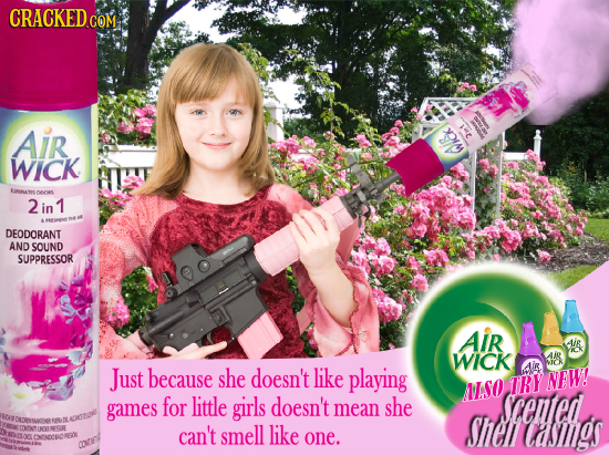 CRACKED COM Air Wick LaNAE A 2in1 in DEODORANT AND SOUND SUPPRESSOR AiR Aig WICK. Ain WTCK Just because she doesn't like playing Ai RY NEW! MSO for li
