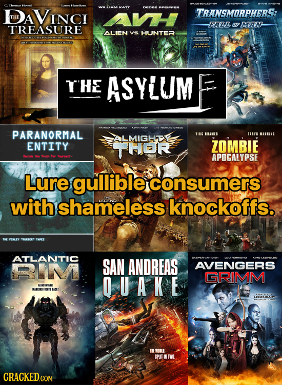 THes HAVINCI Fneer WILLIAM KATY BeOE presrpen TRANSMORPHERS: THE FALL OF MAN TREASURE ALIEN Vs HUNTER T'HE ASYLUM PARANORMAL TIU RHINES ALMIGHTE ENTIT