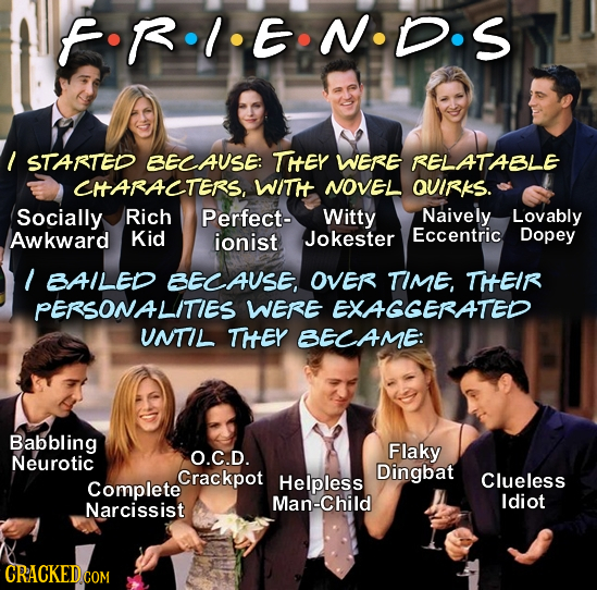 fR.l-E N.D.s I STARTED BECAUSE: THEY WERE RELATABLE CHARACTERS, WITH NOVEL QUIRKS. Socially Rich Perfect- Witty Naively Lovably Awkward Kid ionist Jok