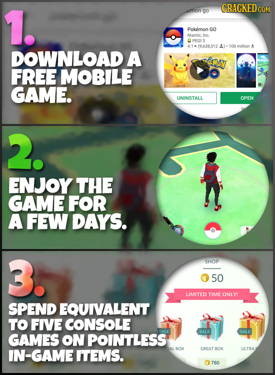 1. CRACKED emon go Pokemon GO Niantic Inc PEGI3 (9,.638.512 :): 100 million + DOWNLOAD A Roremoy FREE MOBILE GAME. UNINSTALL OPEN 2. ENJOY THE GAME FO