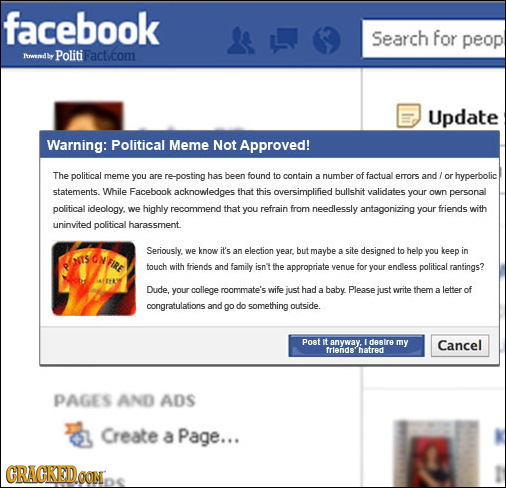 facebook Search for peop Porwendby Politi Facticom Update Warning: Political Meme Not Approved! The political meme you are eposting has been found to