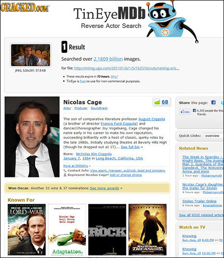 CRACKEDOON TinEyeMDb Reverse Actor Search Result Searched over 2.1809 billion images. for alle hlineocomouoisi2sicutsnlsowth PEG 5284297.578x TReE fEI