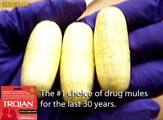 CRACKED.COM AMERICAS -1 CONDOM The #1 choice of drug mules TRUSTEO O ONEANTARS TROJAN for the last 30 years. NONHLURRICATED YOECMAE