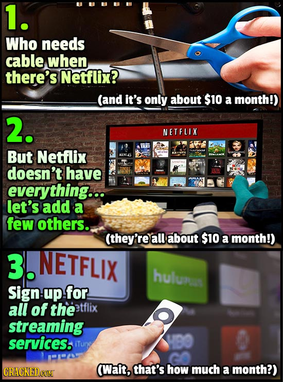 1. Who needs cable when there's Netflix? (and it's only about $10 a month!) 2. NETFLIX 7x But Netflix MARATE doesn't have EI everything... let's add a