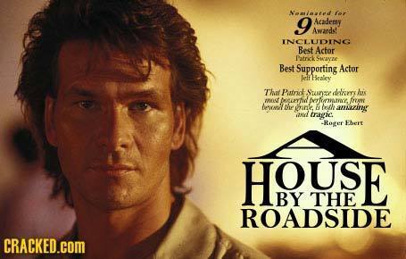 Neminsted fer 9 Academy Awardd INCLUDING Best Actor Patrick Swavze Best Supporting Actor lelf Healey That Patndk Suuanize durry hix ust ecirrhid rfraw