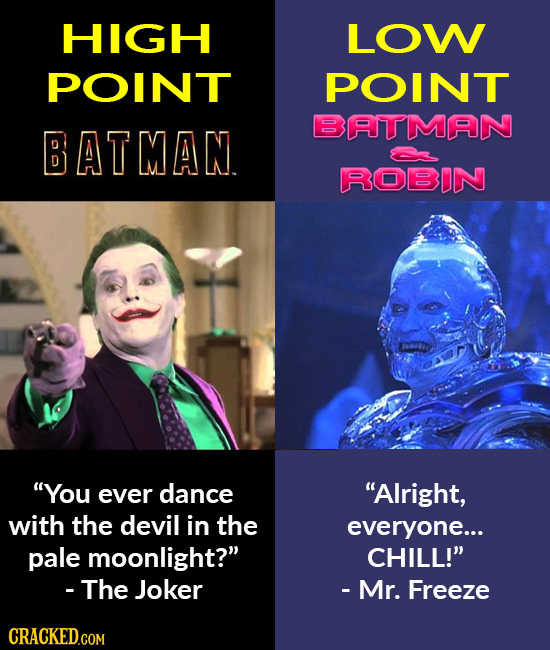 HIGGH LOW POINT POINT BATIMAN BATMAN ROBDN 00 You ever dance Alright, with the devil in the everyone... pale moonlight? CHILL! - The Joker - Mr. F