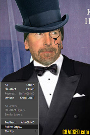F H All atrtA Deselect atrltD Reselect Shirtatr-D Inverse Shiftatrltl ARl Layers Deselect Layers Similar Layers Feather... Alt+Ctrl-D Refine Edge... M