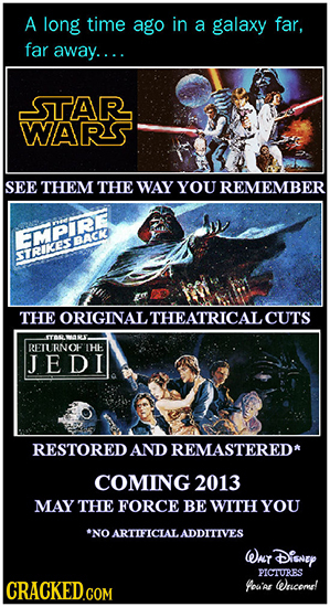 A long time ago in a galaxy far, far away.... STAR WARS SEE THEM THE WAY YOU REMEMBER EPRE BTOKESBACA THE ORIGINAL THEATRICAL CUTS o REL RNOH THE JEDI
