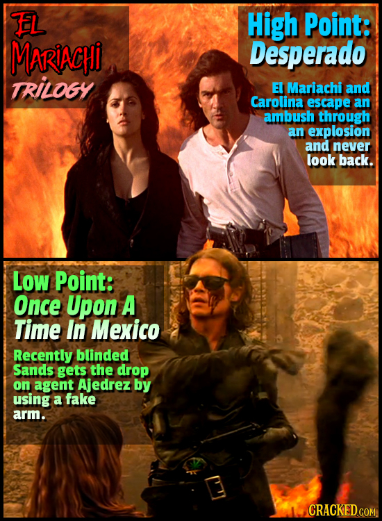 EL High Point: MARIACHi Desperado TRILOGY EI Mariachi and Carolina escape an ambush through an explosion and never look back. Low Point: Once Upon A T