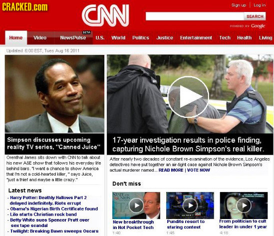 CRACKED.cOM CNN Sian ud Log SEARCH poCOCD u Googke DrTe Home Viden NewsPulse U.S. World Politics Justice Entertainment Tech Health Living Updated 6:00